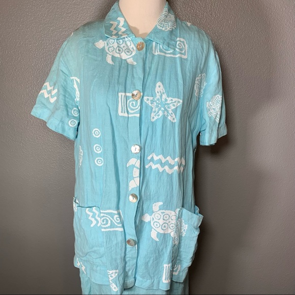 VINTAGE, linen, beachy, dress and button up shirt set!! - Picture 4 of 13